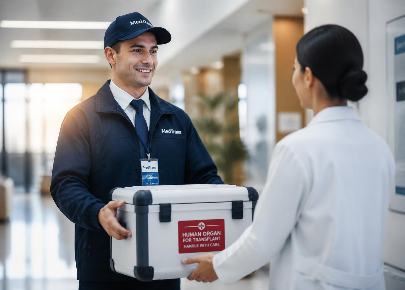 An AlGoD Logistics courier completing a professional handoff
